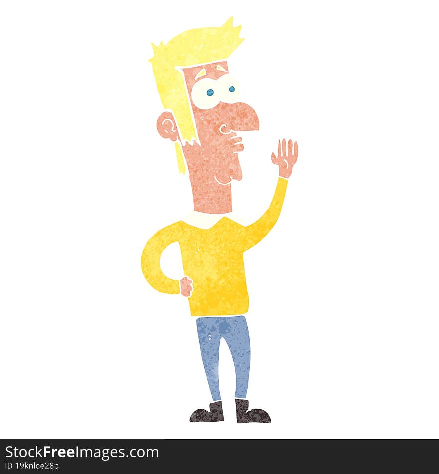 retro cartoon man waving