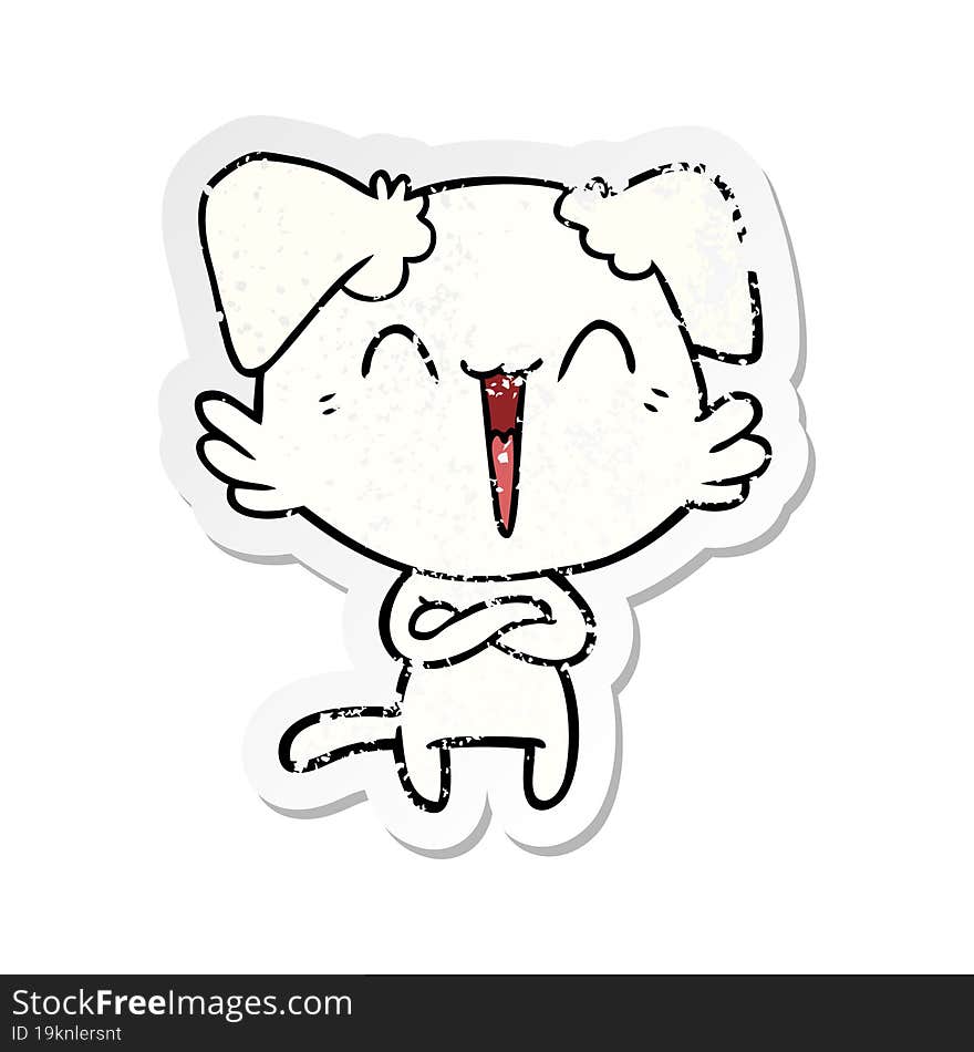 distressed sticker of a happy little dog cartoon