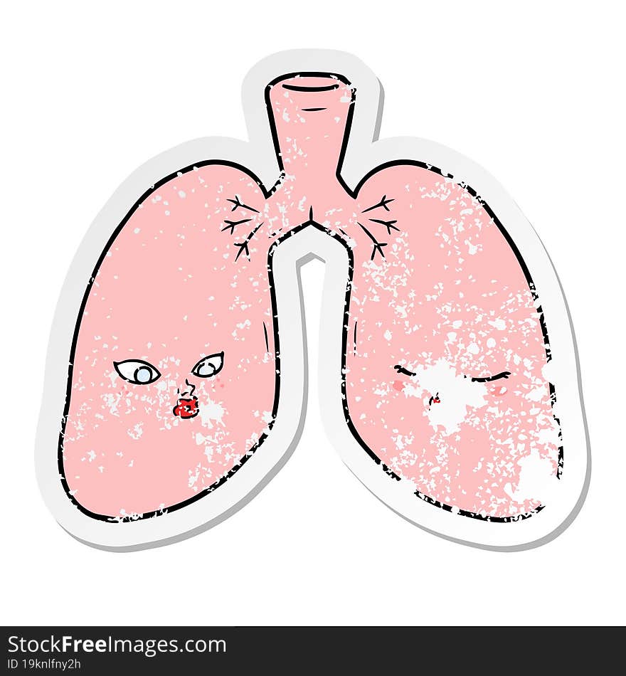 distressed sticker of a cartoon lungs