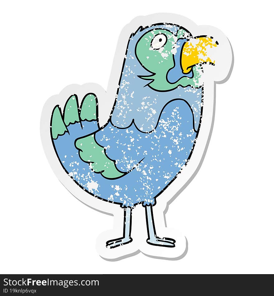 distressed sticker of a cartoon parrot