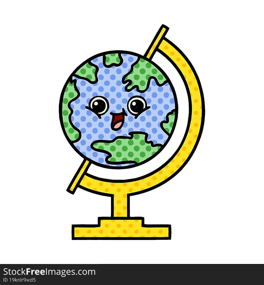 comic book style cartoon of a globe of the world