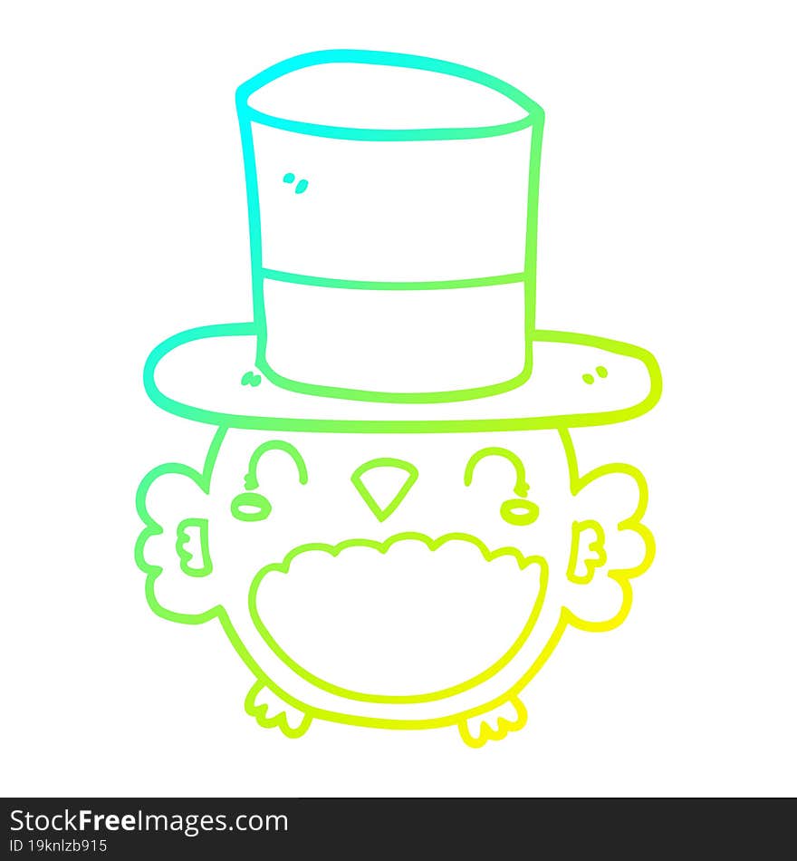 cold gradient line drawing of a cartoon owl wearing top hat