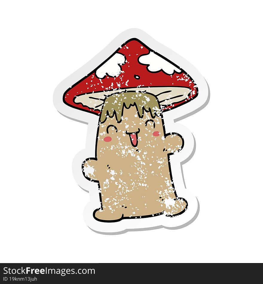 distressed sticker of a cartoon mushroom character