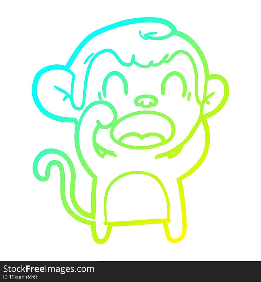 Cold Gradient Line Drawing Shouting Cartoon Monkey