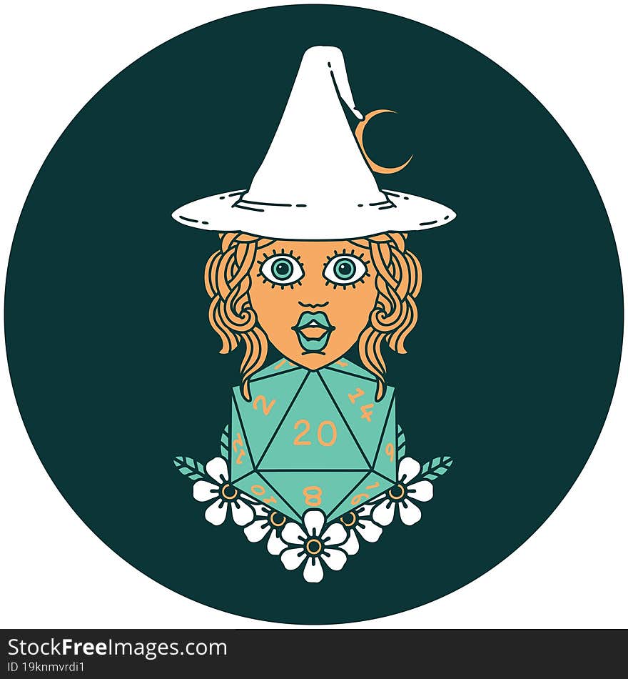 Human Witch With Natural Twenty Dice Roll Icon