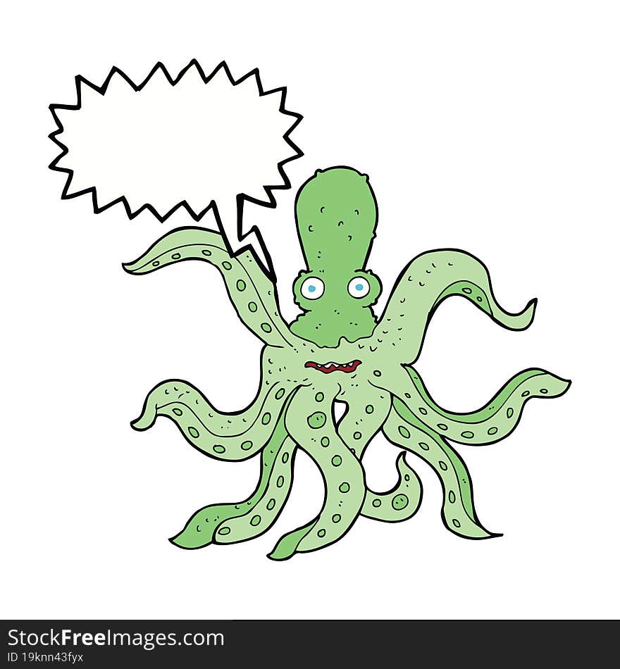 cartoon giant octopus with speech bubble