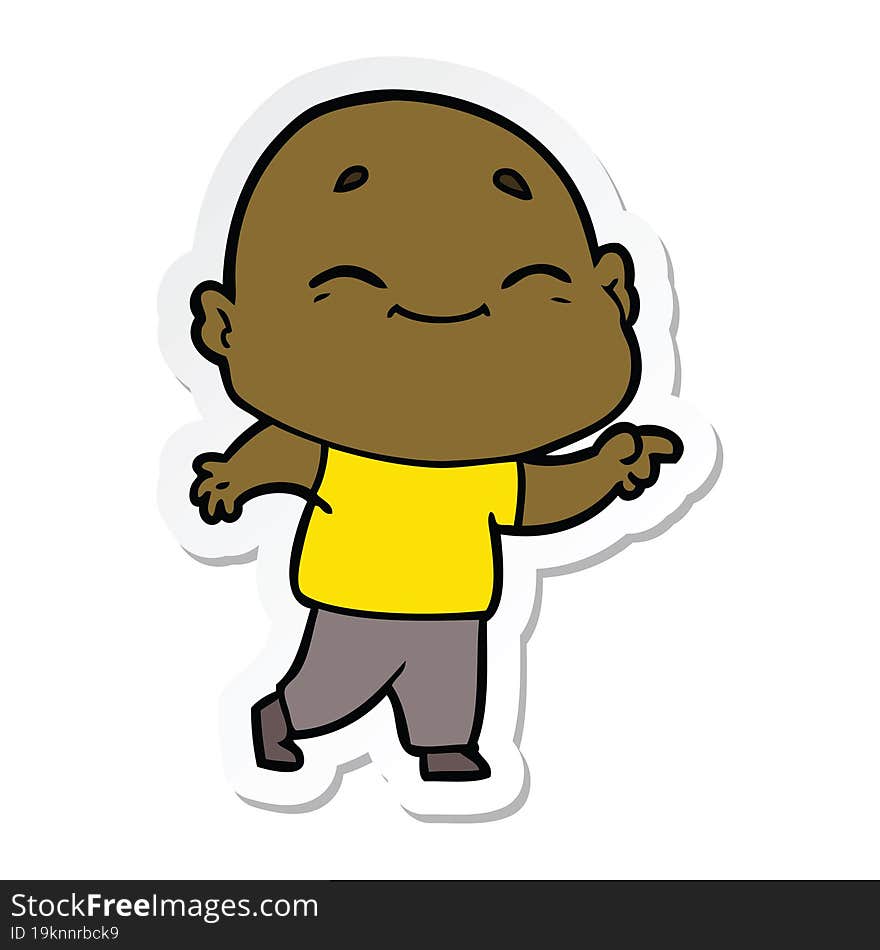 Sticker Of A Cartoon Happy Bald Man