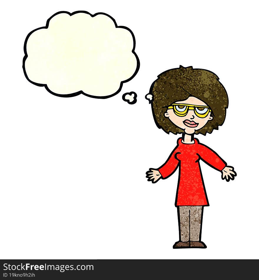 Cartoon Woman Wearing Glasses With Thought Bubble