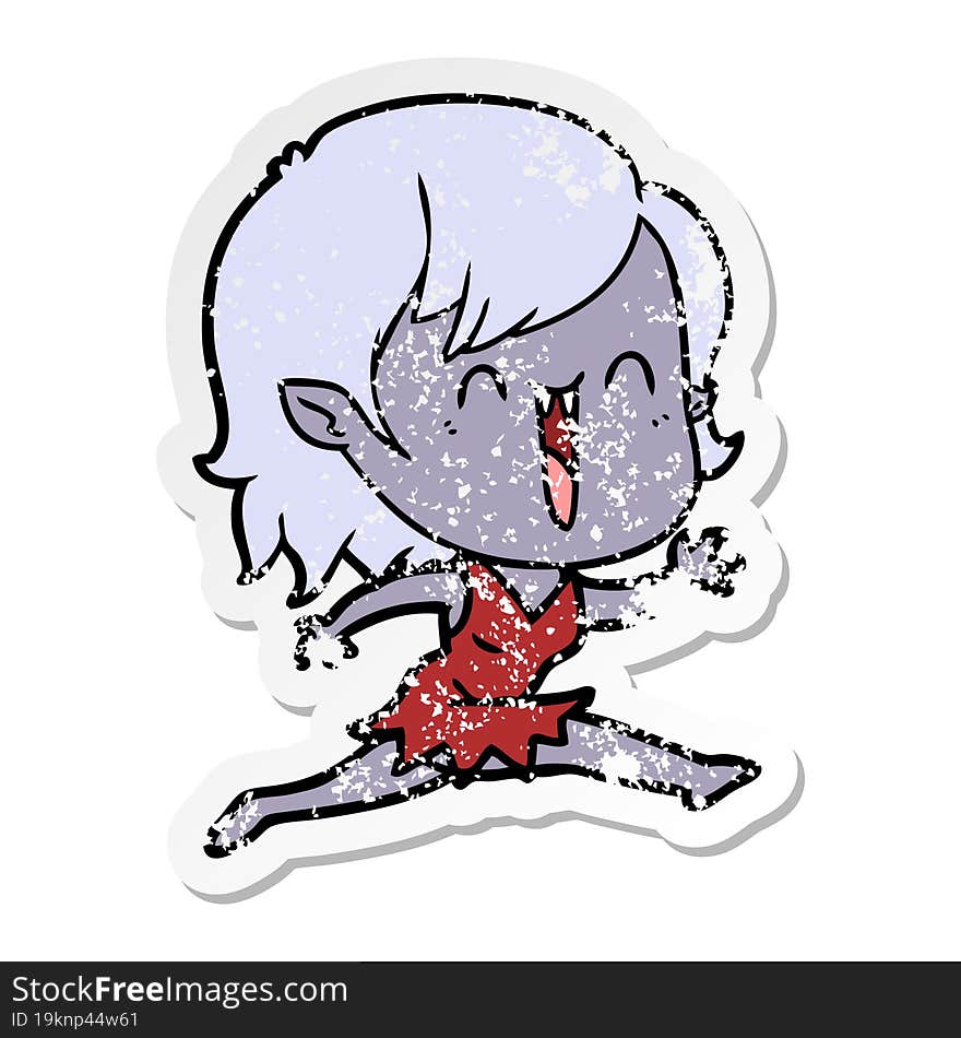 distressed sticker of a cute cartoon happy vampire girl