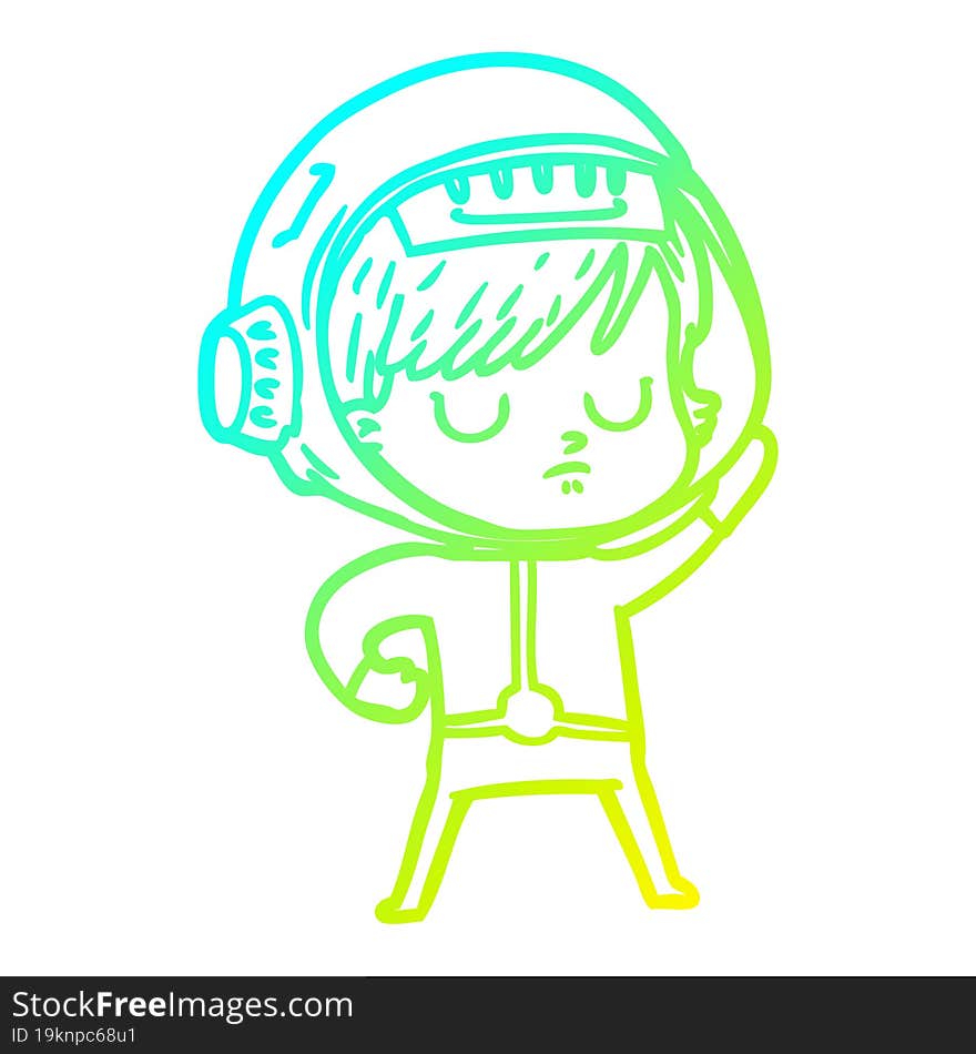 cold gradient line drawing of a cartoon astronaut woman