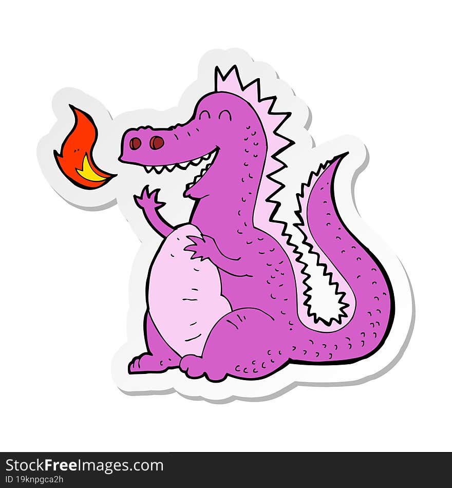 sticker of a cartoon fire breathing dragon