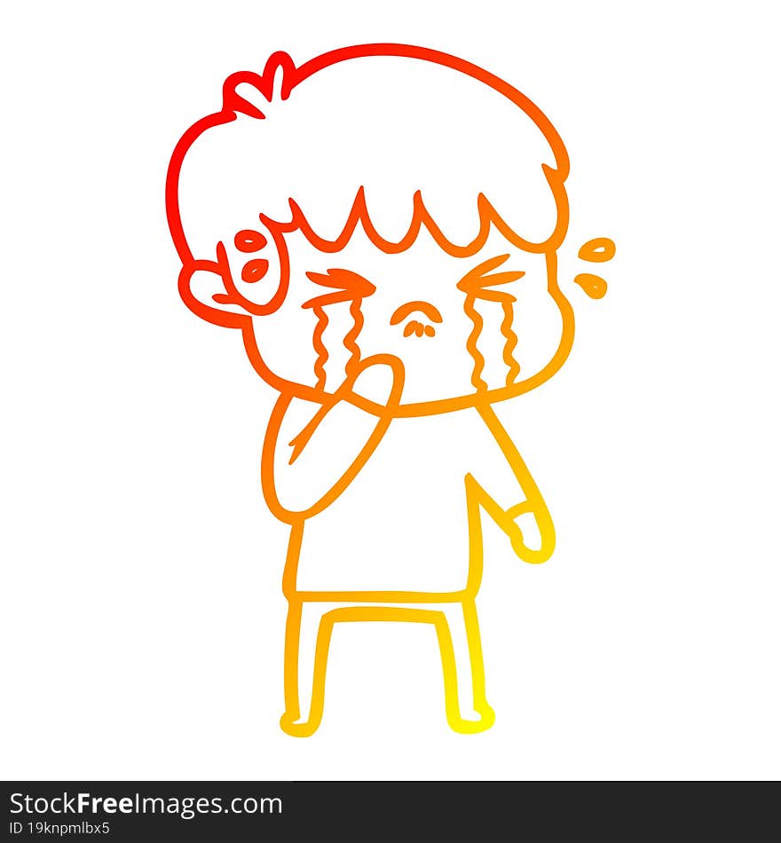 warm gradient line drawing cartoon boy crying