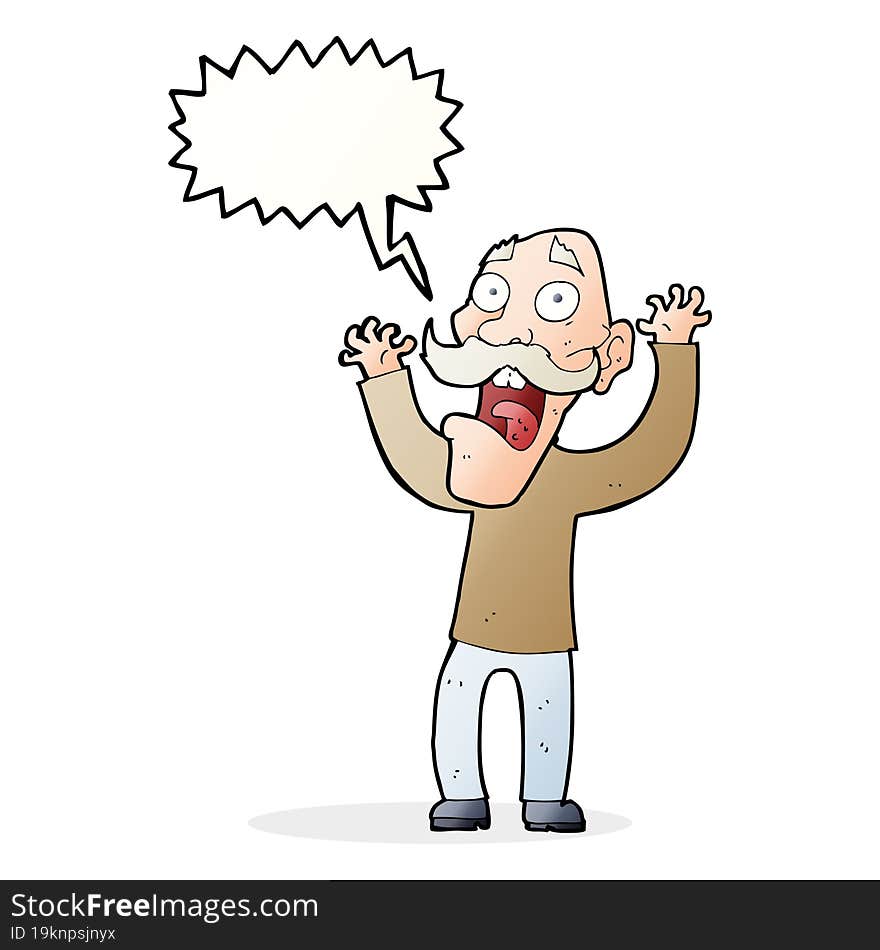 cartoon old man getting a fright with speech bubble