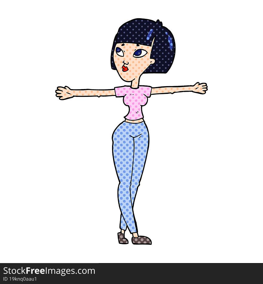 cartoon woman spreading arms