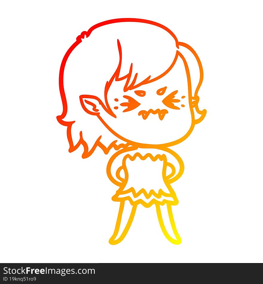 warm gradient line drawing annoyed cartoon vampire girl