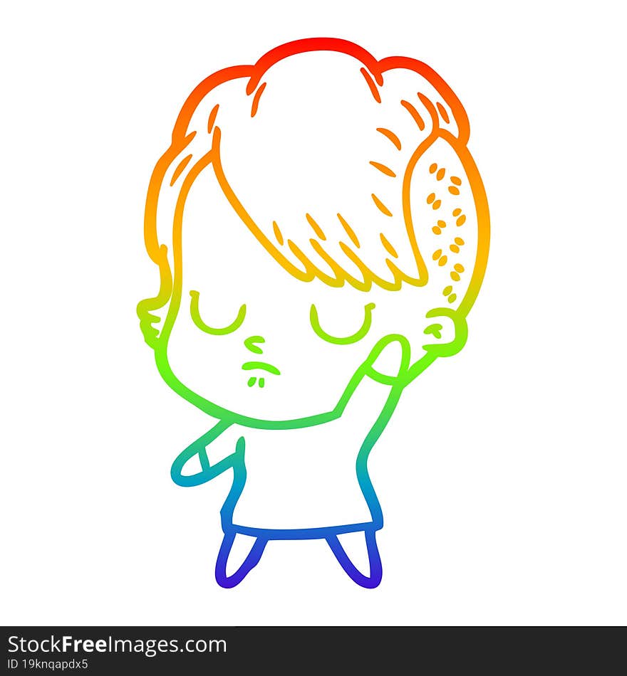 rainbow gradient line drawing of a cartoon woman