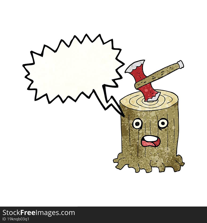 Speech Bubble Textured Cartoon Tree Stump And Axe