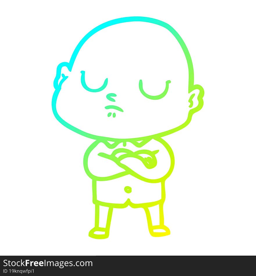 cold gradient line drawing of a cartoon bald man