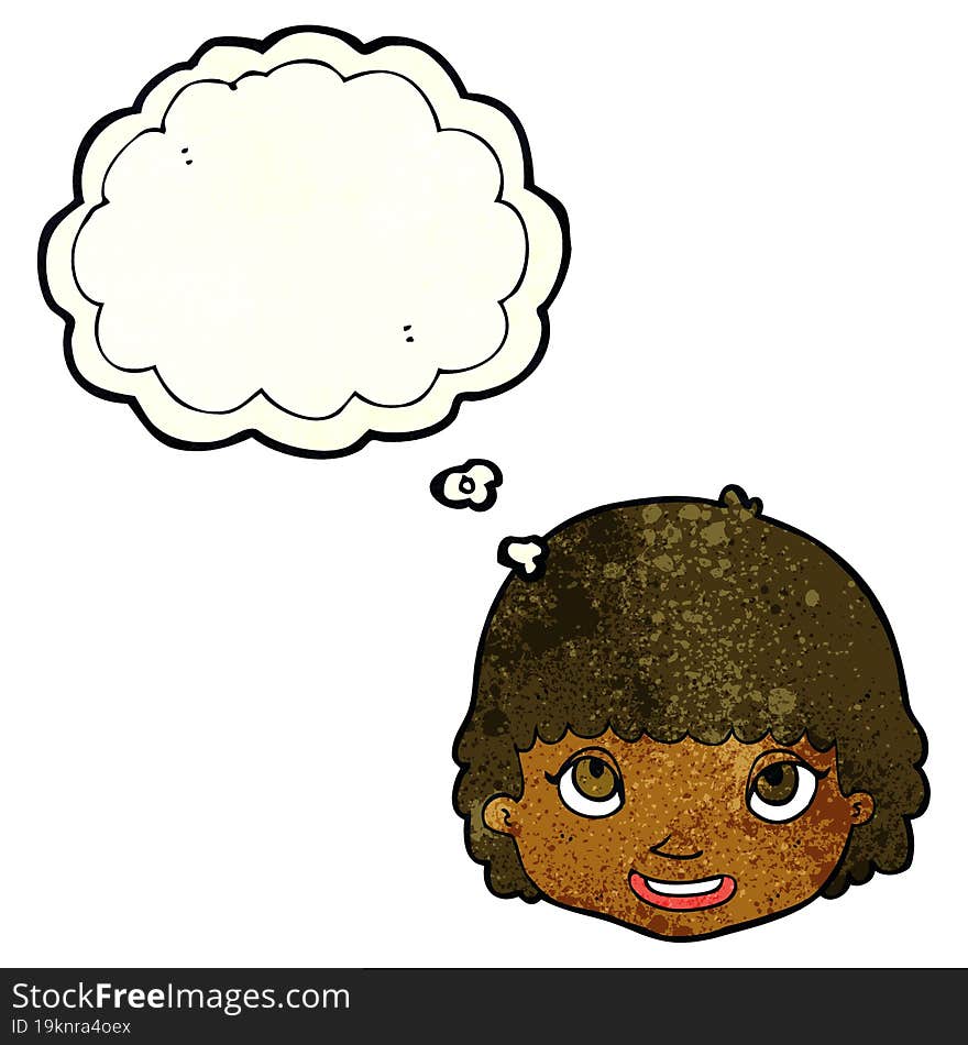 Cartoon Happy Female Face With Thought Bubble