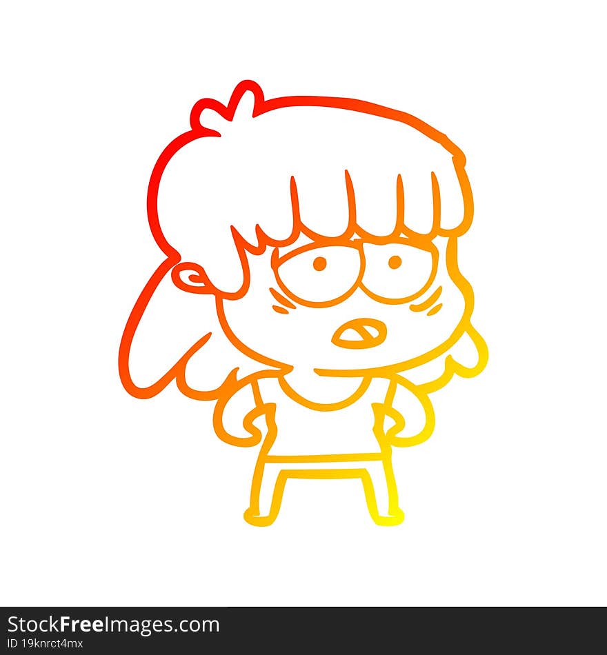 warm gradient line drawing cartoon tired woman