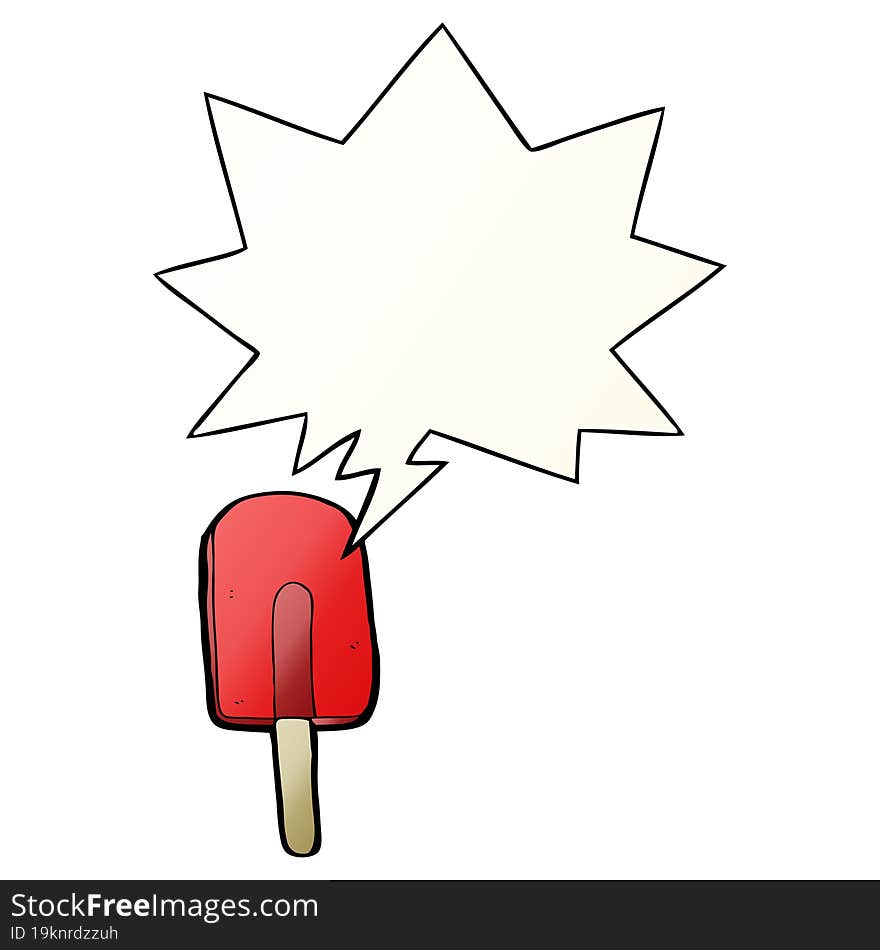 cartoon ice lolly with speech bubble in smooth gradient style