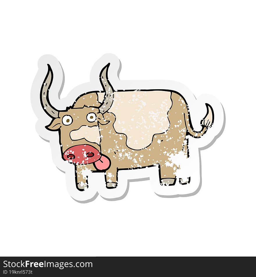 Retro Distressed Sticker Of A Cartoon Bull