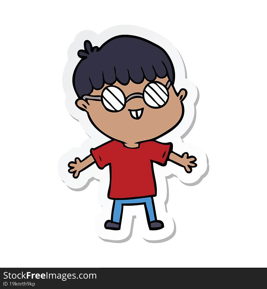 Sticker Of A Cartoon Boy Wearing Spectacles