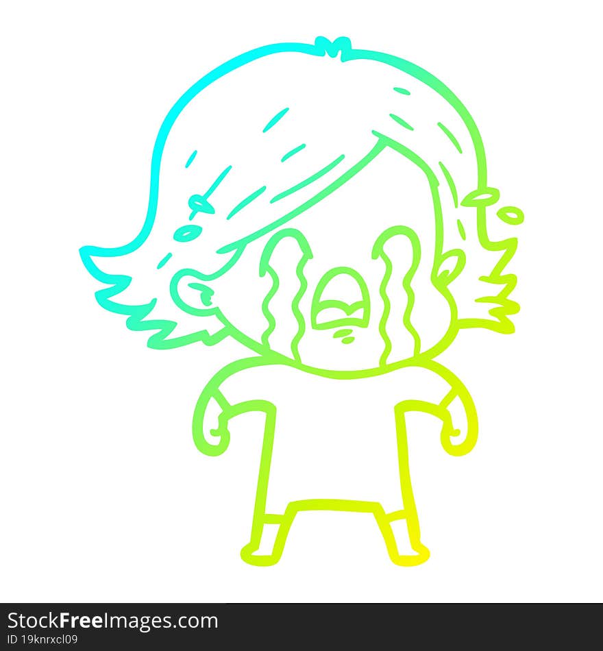 cold gradient line drawing cartoon woman crying