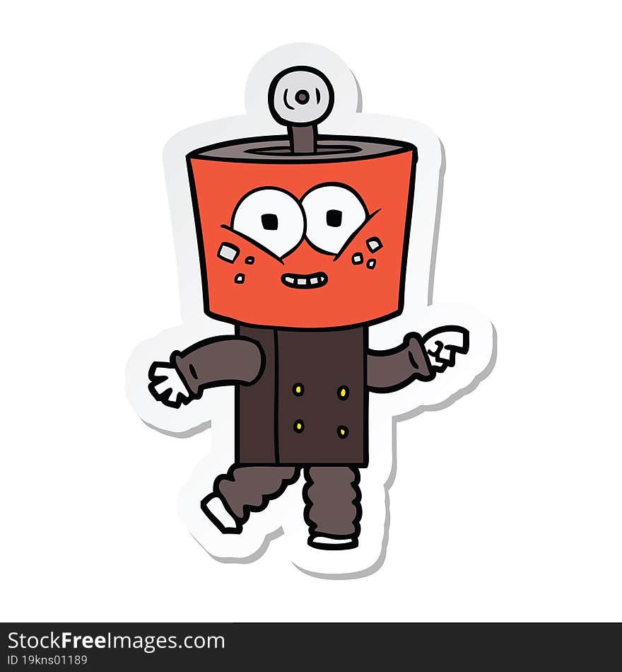 sticker of a happy cartoon robot pointing