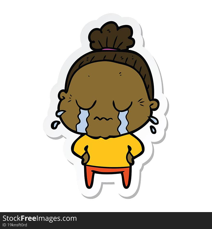 sticker of a cartoon crying old lady