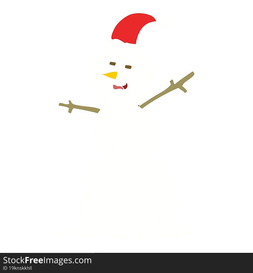 Flat Color Illustration Of A Cartoon Unhappy Snowman