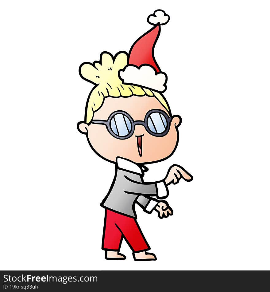 gradient cartoon of a woman wearing spectacles wearing santa hat