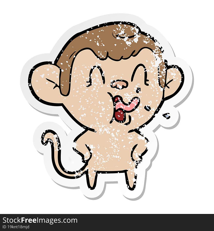 distressed sticker of a crazy cartoon monkey