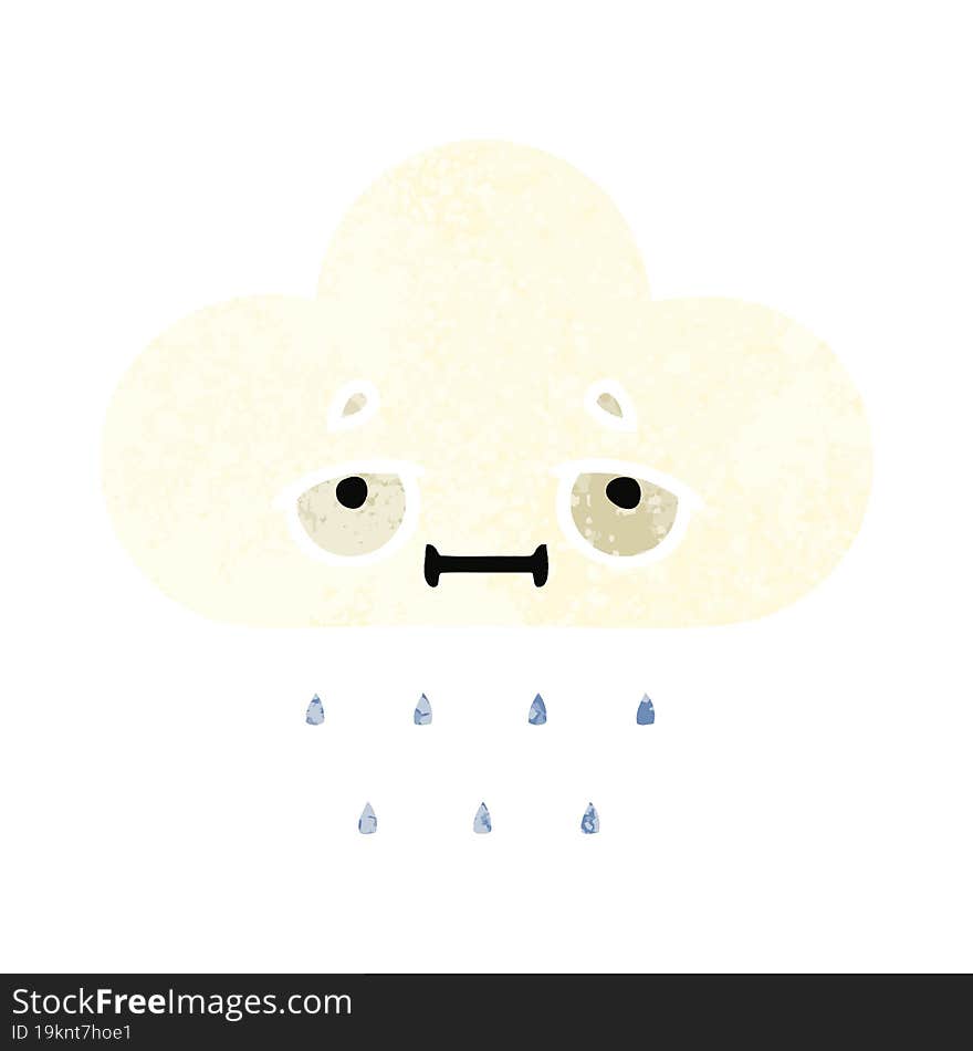 Retro Illustration Style Cartoon Rain Cloud