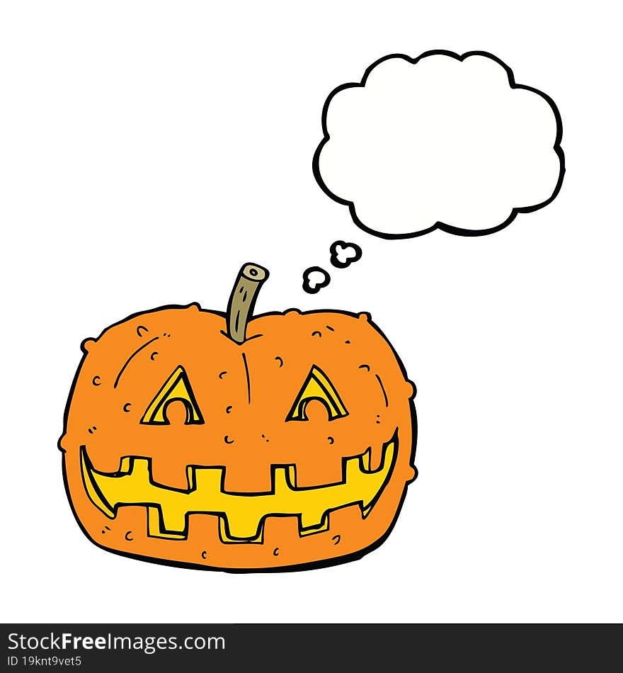 cartoon pumpkin with thought bubble