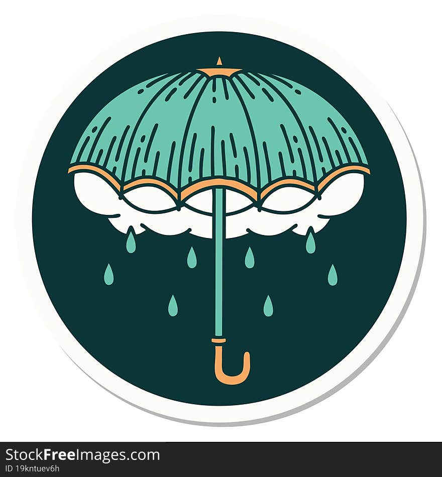 tattoo style sticker of an umbrella and storm cloud