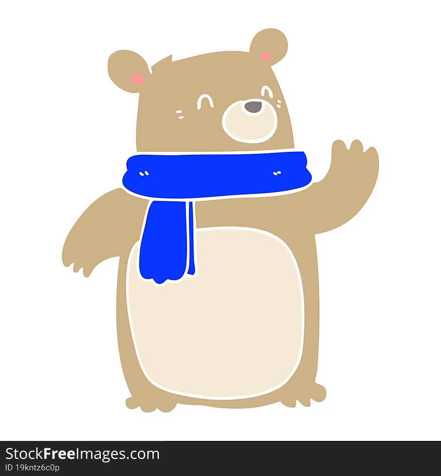 Flat Color Style Cartoon Bear Wearing Scarf