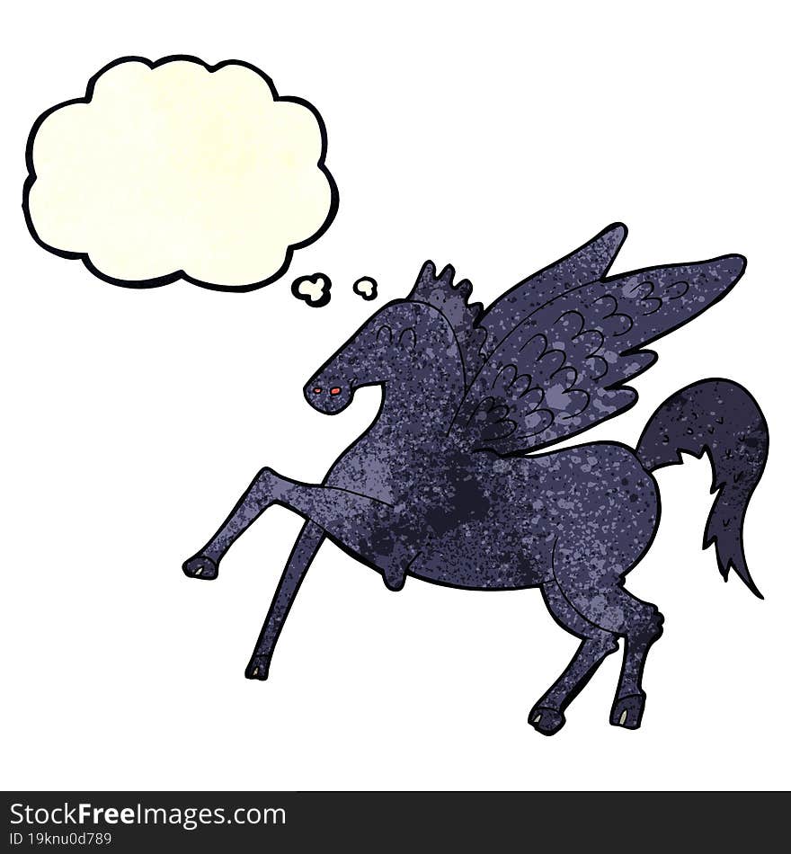 cartoon magic flying horse with thought bubble