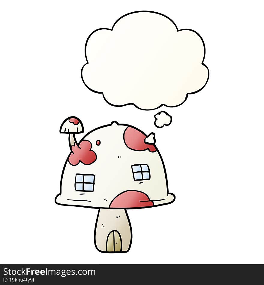 Cartoon Mushroom House And Thought Bubble In Smooth Gradient Style