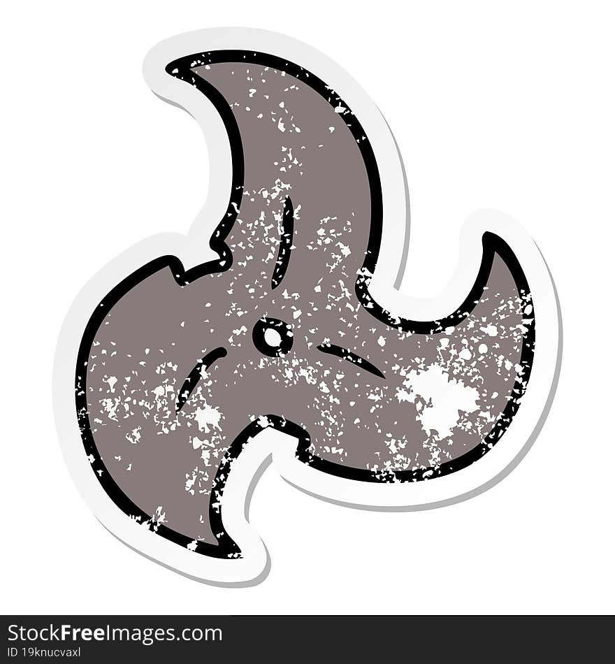 distressed sticker cartoon doodle of a single ninja throwing star