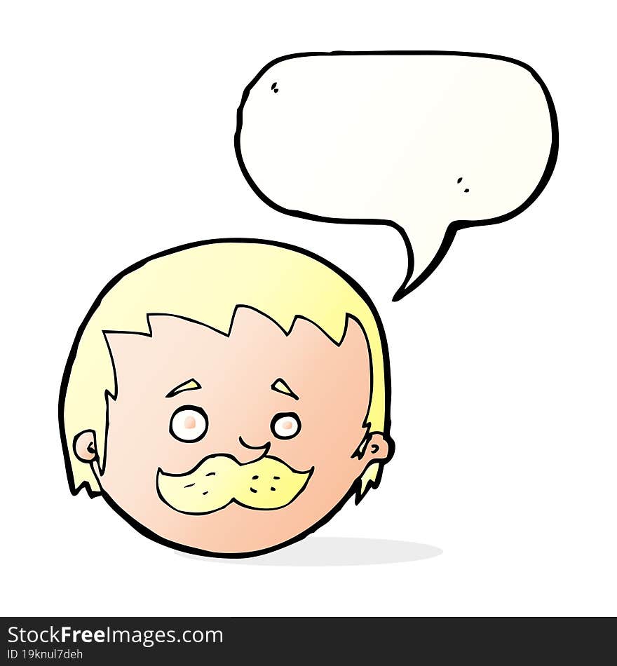 cartoon man with mustache with speech bubble