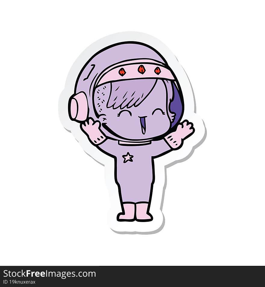 Sticker Of A Cartoon Laughing Astronaut Girl