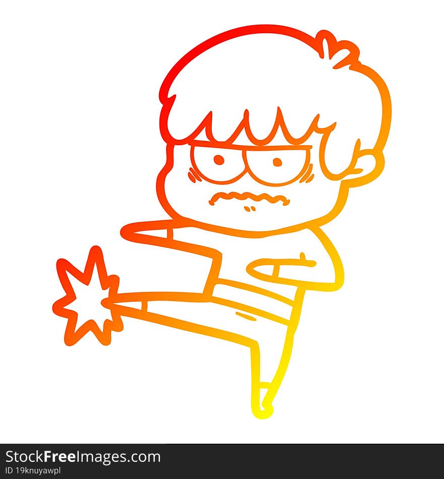 Warm Gradient Line Drawing Annoyed Cartoon Boy