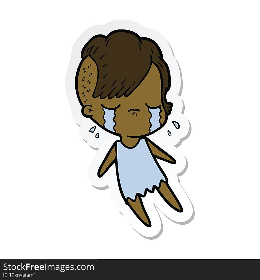 sticker of a cartoon crying girl