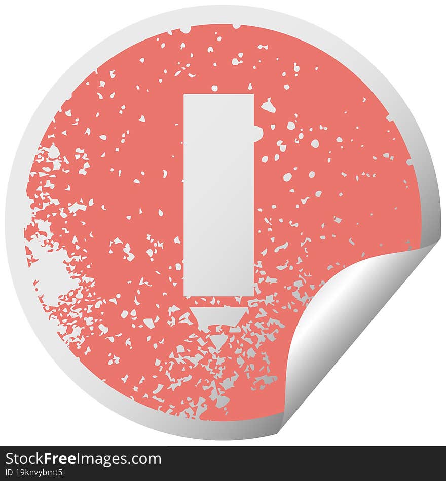 distressed circular peeling sticker symbol of a red pencil