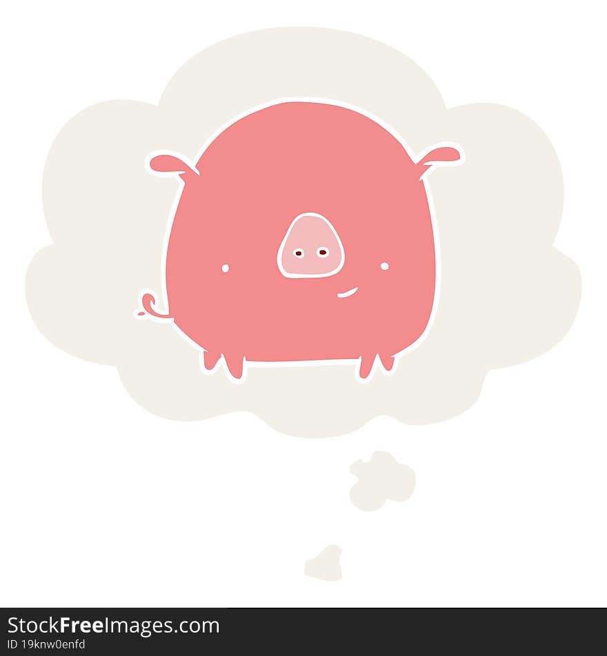 cartoon pig and thought bubble in retro style