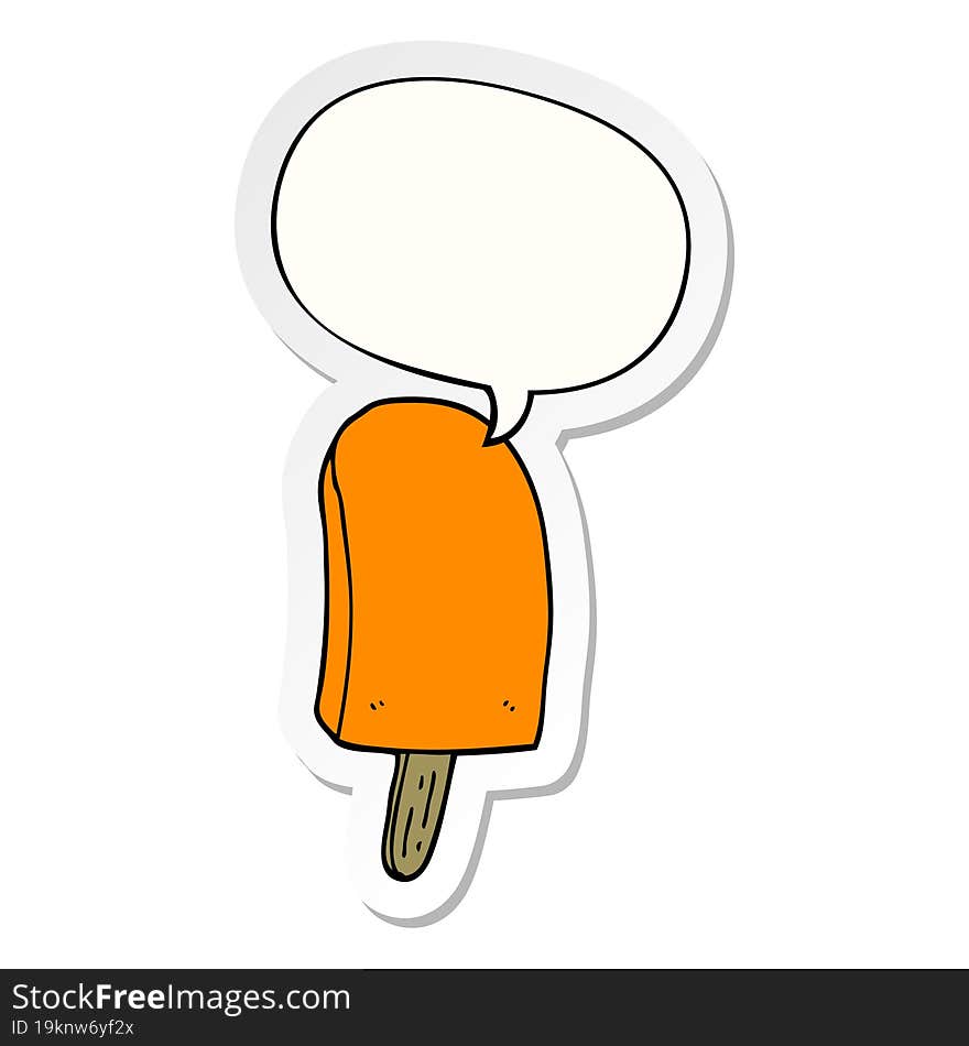 cartoon ice lolly with speech bubble sticker. cartoon ice lolly with speech bubble sticker