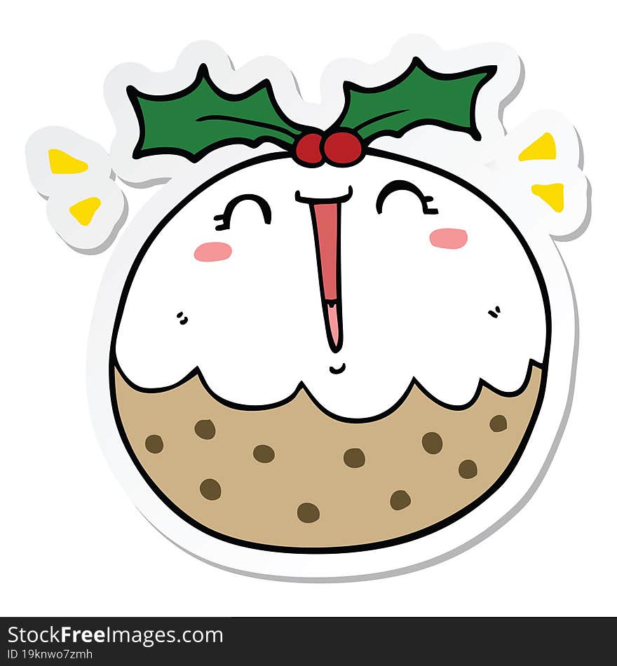 Sticker Of A Cute Cartoon Christmas Pudding