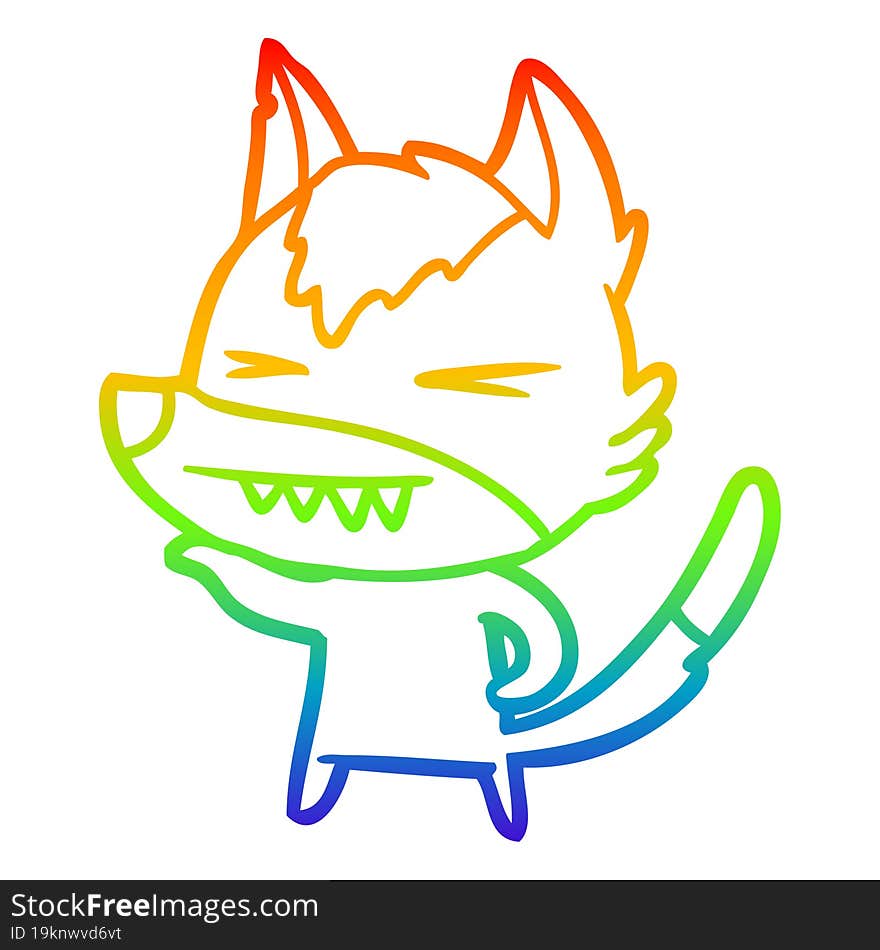 rainbow gradient line drawing of a angry wolf cartoon