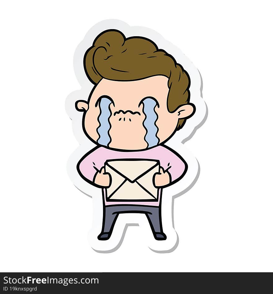 sticker of a cartoon man crying